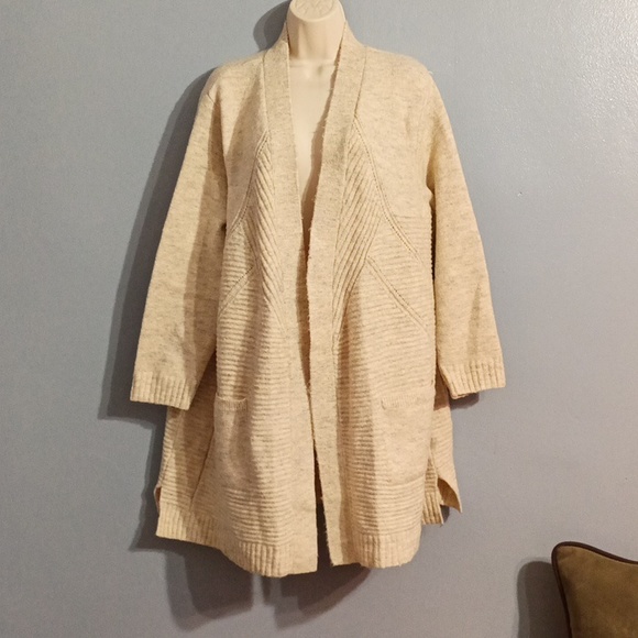 Terra & sky women's 2X 20w-22w cardigan sweater oatmeal color with gray blends - Picture 9 of 17